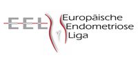 Logo for the European Endometriosis League (EEL), featuring the initials "EEL" in bold text alongside the full name in German. The design incorporates a stylized representation of a woman's silhouette, emphasizing awareness of endometriosis.