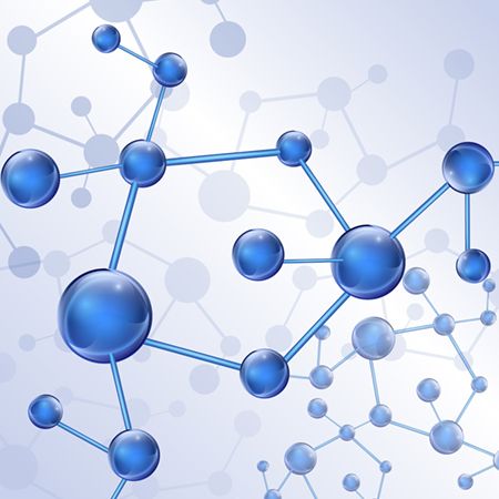 Abstract graphic representing interconnected blue spheres and lines, resembling molecular structures. The background is a soft gradient, enhancing the scientific theme. This image symbolizes connectivity and the complexity of molecular science or chemistry.